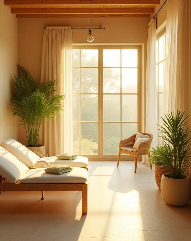 Espace détente du spa baigné de lumière naturelle